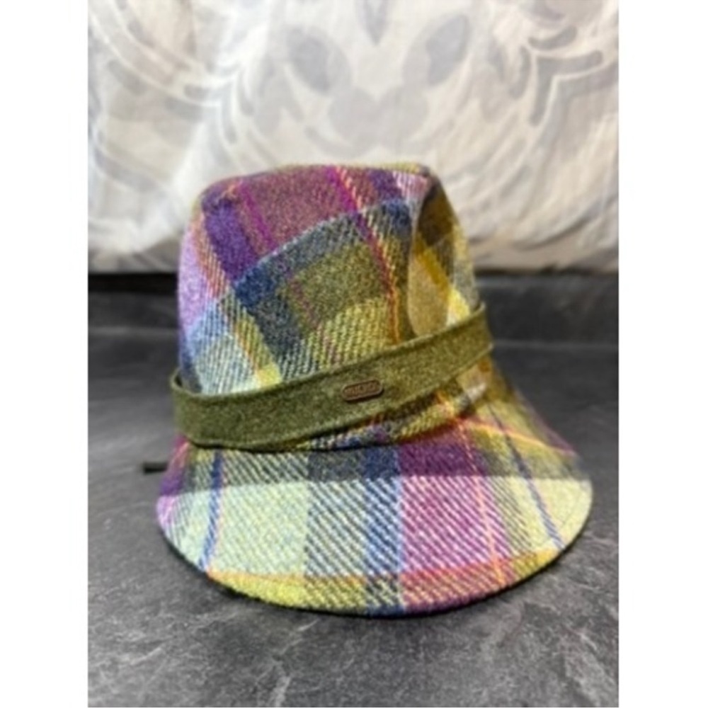 Plaid Wool Blend Bucket Hat in Green and Purple - Picture 3 of 9